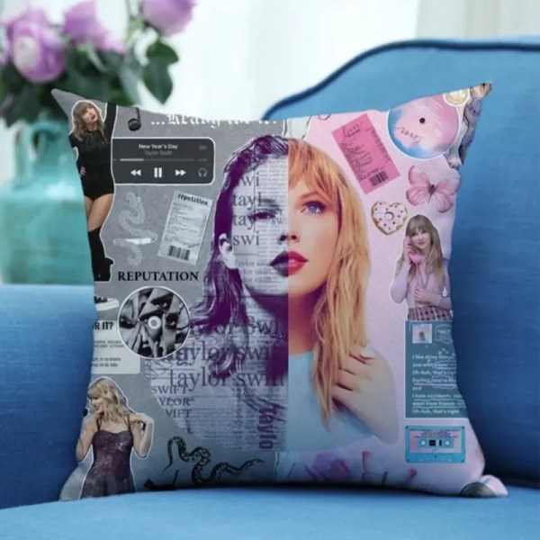 Taylors The Swifts Theme Örngott Singer Tour Musik Stjärnor Figurer Enkelsidiga TS Print Kuddfodral Dekorativa kuddar Pillowslip 1 Peachskin(45x45cm)