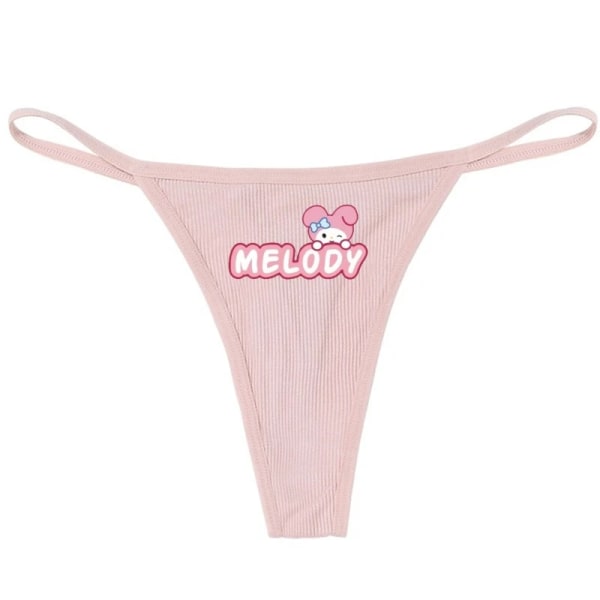 Hellokitty Ren bomull Tunn rem Sexig stringtrosa Låg midja Sömlös Anime Cartoon Kuromi Underkläder för kvinnor Enkla ribbade T-byxor PINK 2 L