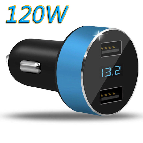 200W Billaddare Dubbla Portar Snabbladdning QC3.0 USB Adapter Billaddare för Telefon En Port 100W USB Konverter För iPhone Samsun 120W Blue