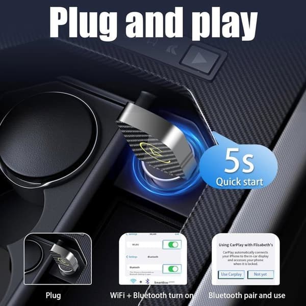 Trådlös Carplay-adapter & Trådlös Android Auto, 2 i 1 Trådlös Carplay-adapter, Plug and Play, Stöd för Bluetooth/Wifi/