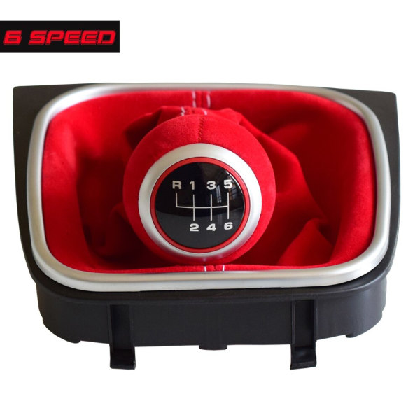 För Volkswagen VW Golf 5 Golf 6 MK5 MK6 R32 GTI 2004-2009 Manual 5 6-växlad mocka läder Växlingsknopp Komplett damask Boot-6 Speed-Röd 6 Speed-Red