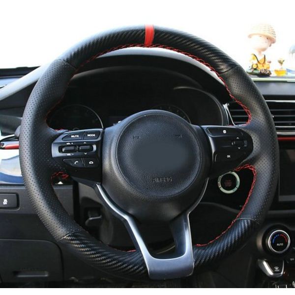 (Kolfiber)Svart läder Handsytt cover till KIA RIO X-LINE X LINE RIO 4 2017 2018 Biltillbehör Carbon Fiber
