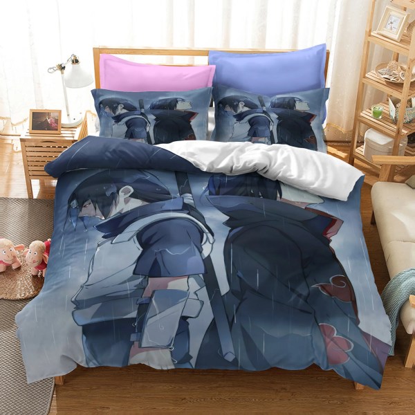 Anime Naruto Sängkläder Set för barn Pojkar Dubbelt cover Täcken Set Akatsuki Itachi Sasuke Kakashi Lakan Baby Överkast F AU Single 140x210cm