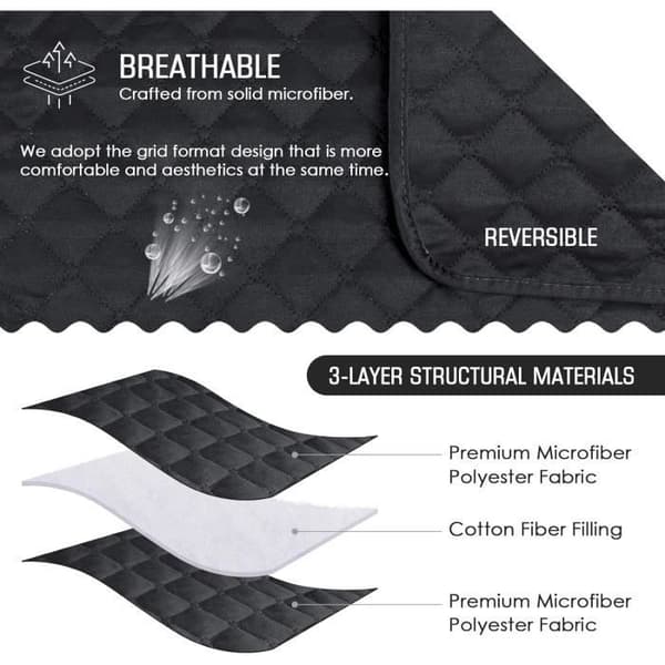 Sofaovertræk - Universal - Vendbart - Vandtæt - Størrelse XL - Sort Black