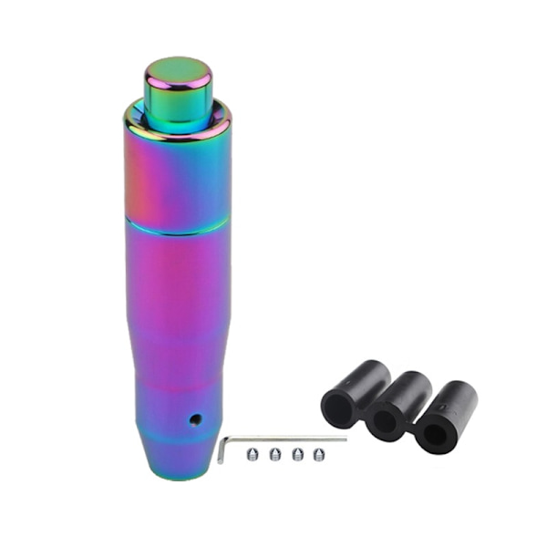 Universal 14,5 cm växelspaksratt i aluminium för bilar med tryck nedåt och 3 adaptrar. Växelspaksbyte, färgglad colorful