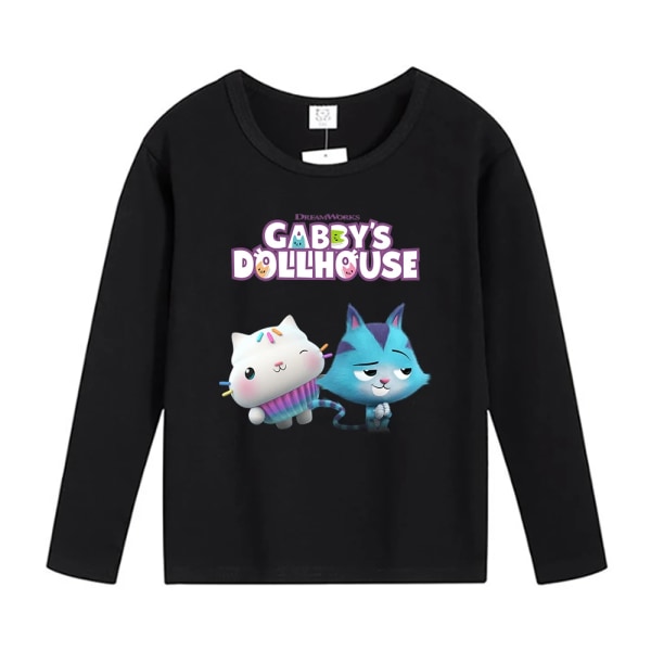 Gabby Dollhouse Långärmade T-shirts Anime Tecknad T-shirt Höst Tunna Toppar Bomull Spel Barnkläder Undertröja Barn Julklapp Black-GB14 110cm