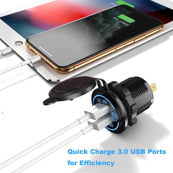 12V/24V USB Hurtiglader Socket Quick Charge 3.0 Billader Dobbel USB Socket Billader Berøringsbryter Elektronisk lighter