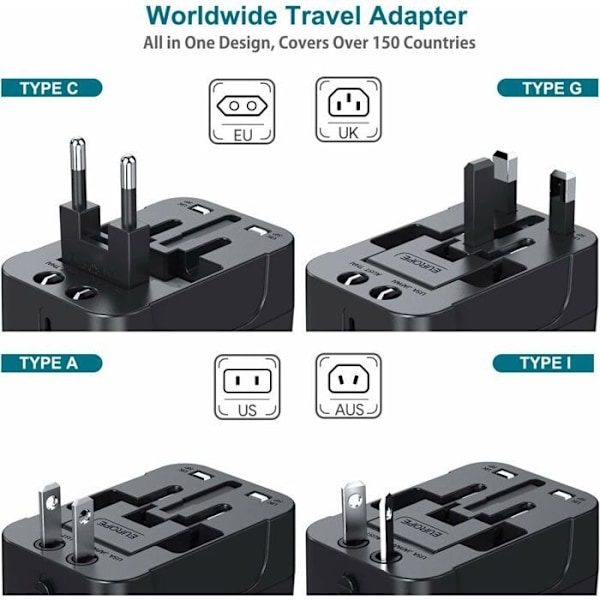 Universal Reseadapter, Universal Resekontaktadapter, Universal Reseadapter med 2 USB, Strömadapter