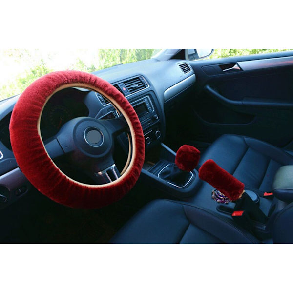 (Vinröd)3st Vinterplysch Päls Bil Cover Cover Gear Shifter Cover Fluffig Mjuk Bil Styling Partihandel och detaljhandel Wine red
