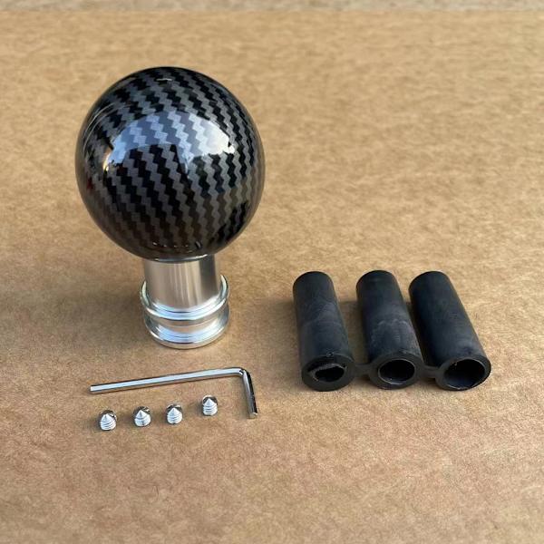 Universal bilväxelknapp Växelspak Rund kulform Vattenöverföringstryck Kolfiber 3 st Adapter M12 M10 M8-Silver Silver