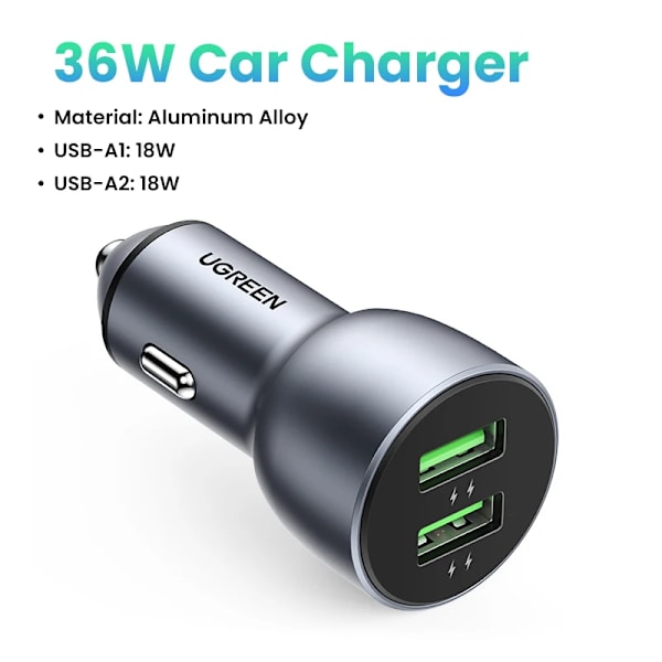 Ugreen 40W PD-billaddare Snabbladdning 4.0 3.0 för Xiaomi QC4.0 QC3.0 Typ C PD-billaddning för iPhone 13 12 Xs 8 PD-laddare Dual QC3.0 18W