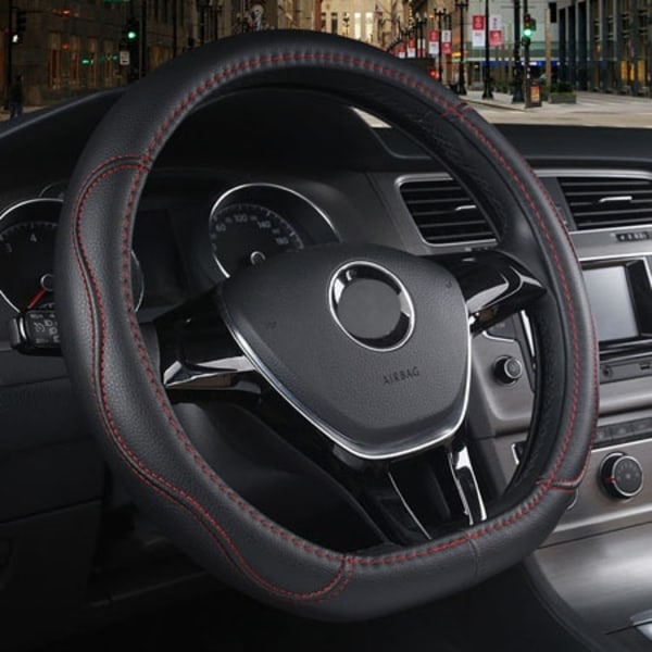 (röd tråd)D-formad cover Volant PU-läder för Suzuki Swift 2018 2019 Fläta på ratten Biltillbehör Red Thread