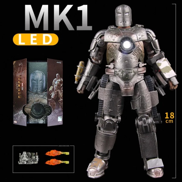 ZD Toys LED Light Iron Man MK1 MK2 MK3 MK4 MK5 MK6 MK7 MK43 MK50 7" film actionfigur Tony Stark Legends Toys MK1 LED