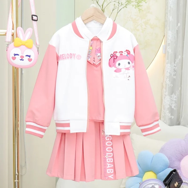 Anime Sanrios My Melody Kuromi Kawaii Autumn Winter Girl Tredelad Barnkostym Jk Plisserad kjol Skjorta Jacket Set Toddler Kuromi 12 130cm