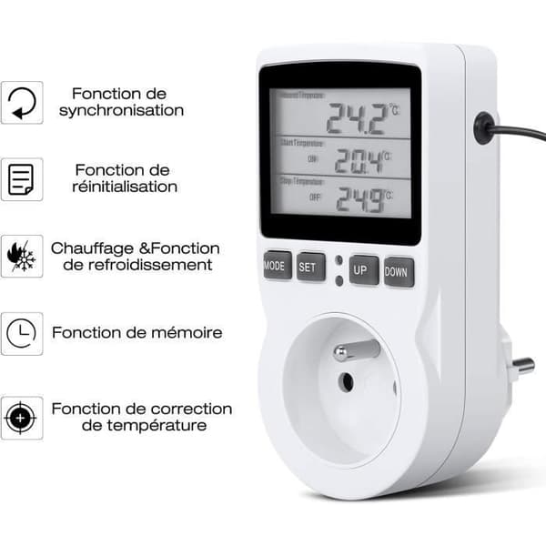 Termostatstik, digital programmerbar stikkontakt-timer med probe, drivhusvarmer akvarium