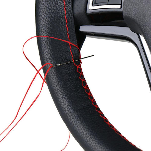 (svart tråd) DIY mjuk mikrofiber konstläder bilrattkåpor med nåltråd Biltillbehör Black Thread