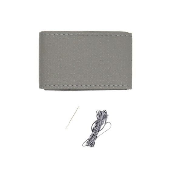 (grå)Gör-det-själv-bilratt Cover Textur Mjukt PU-konstläder 38 cm med nålar och tråd Biltillbehör gray