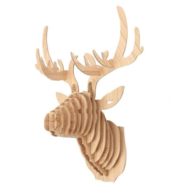 3D Hjortehode Treveggdekorasjon Hjem HVIT