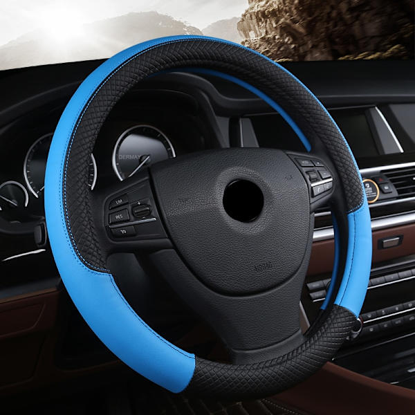 (Blå) PU Läder Universal Cover 38CM Bilstyling Sport Auto Rattskydd Antisladd Biltillbehör Blue