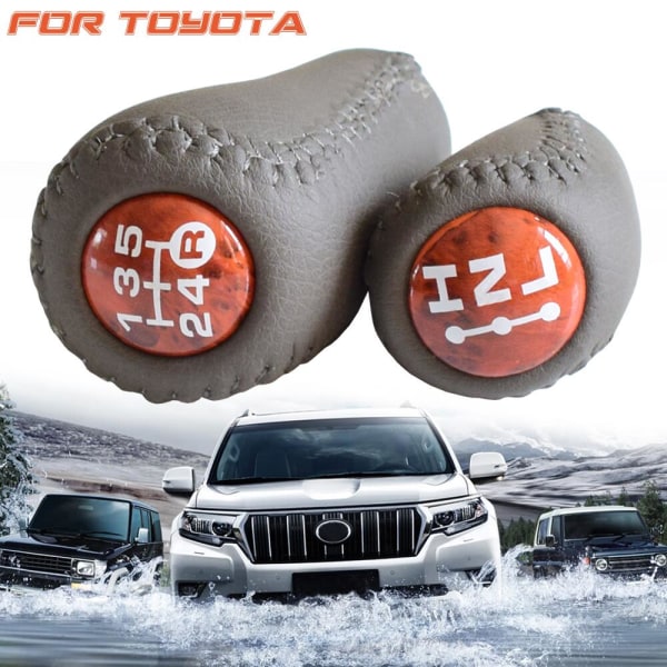 Äkta läder för Toyota Prado LC120 Land Cruiser Prado 2003-2009 Bil 5-växlad MT Växelspaksknopp Transmission+Transfer Gear Shift-Valnöt-Set Walnut-Set