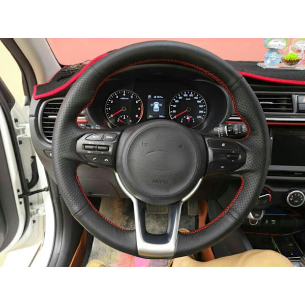 (RED LINE)Svart läder handsytt cover för KIA RIO X-LINE X LINE RIO 4 2017 2018 Biltillbehör RED LINE