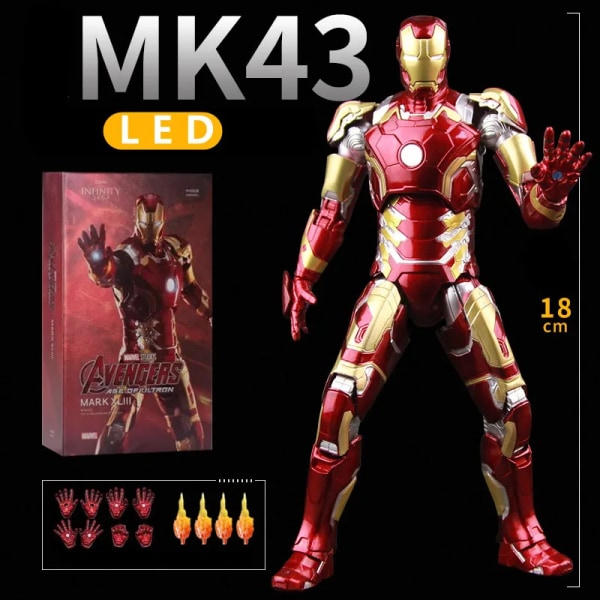ZD Toys LED Light Iron Man MK1 MK2 MK3 MK4 MK5 MK6 MK7 MK43 MK50 7" film actionfigur Tony Stark Legends Toys MK43 LED