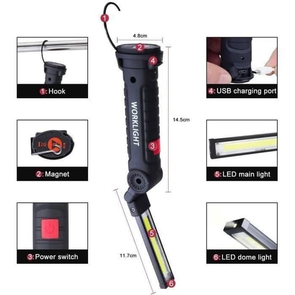 Arbeidslys - LED - Oppladbart - 800LM - 5 Moduser - Vanntett
