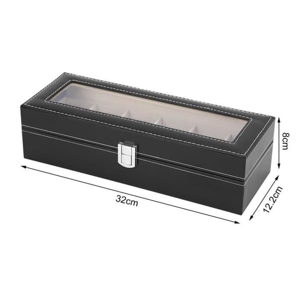 Klockdisplay Läder Klockbox Smyckeskrin Present till Män (6 Fack) -JA