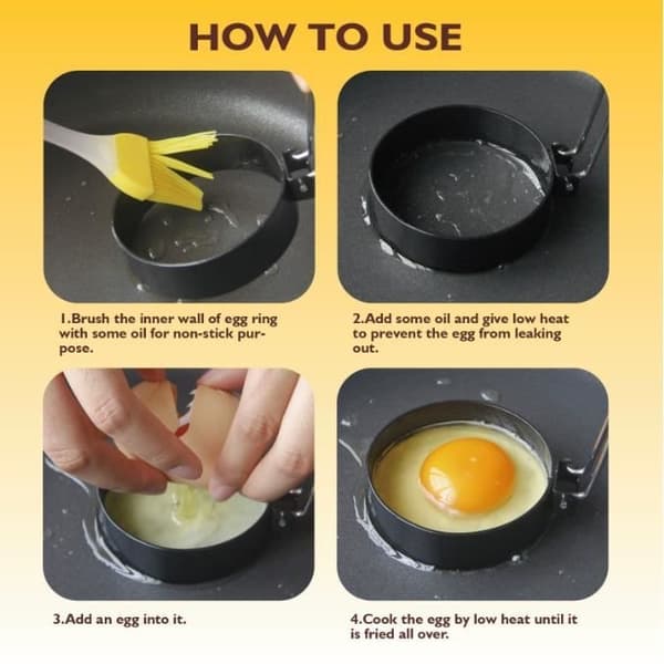 5-delt stekefromsett, eggringer i rustfritt stål, non-stick eggringer med 1 børste for steking av egg