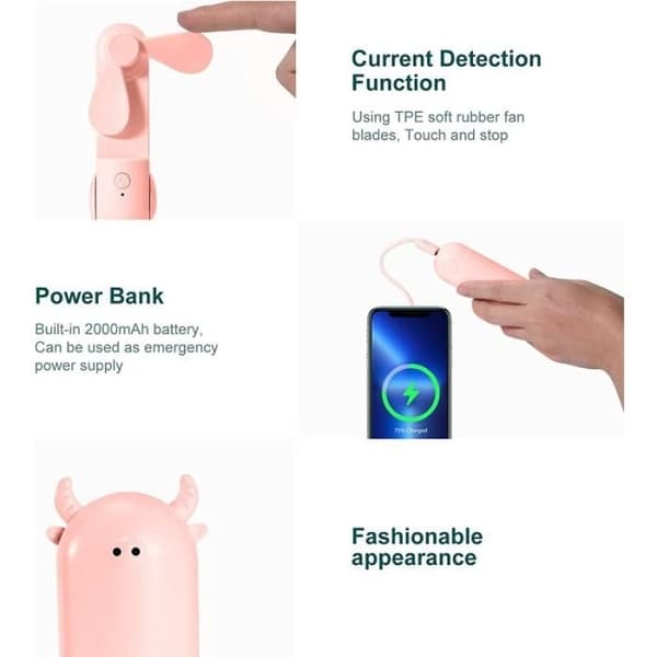 Bærbar ventilator - FOLAYA - Mini USB-ventilator - 2000 mAh - Foldbar - 2 hastigheder