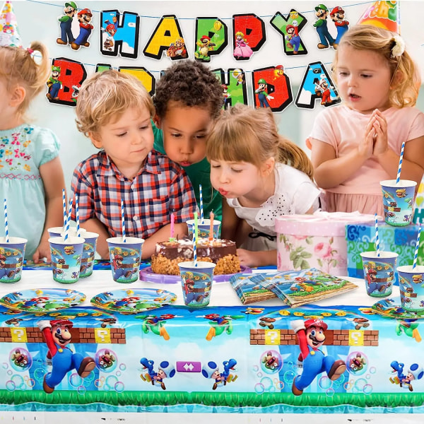 Ny Mario Bros Födelsedagsdekoration Ballonger Festtillbehör Engångsservis för fest Bannerstreamer Baby shower Presenter Decorations set