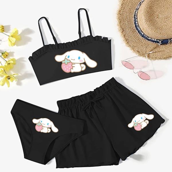 Sommar Kawaii Barn Flickor Sanrios 3st Baddräkt Anime Kuromi My Melody Hellokittys Cinnamoroll Tecknad Väst Kalsonger Shorts Black-G 140