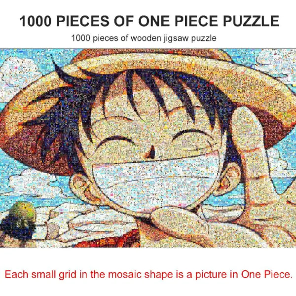 Mosaik Monkey D Luffy Leende ansikte Pussel Trä 1000st Tecknad Anime One Piece Kreativ Vuxen Antistress Barn Presentleksaker A3 1000pcs with box