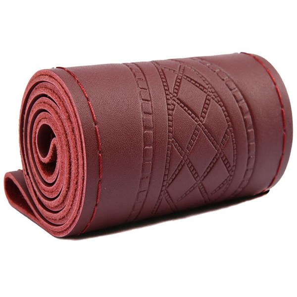 (Rött vin)Auto Ratt- Cover Anti-halk Prägling Läder Bilstyling Tillbehör Universal Braid Case passform bil suv diameter 37/38cm Red wine