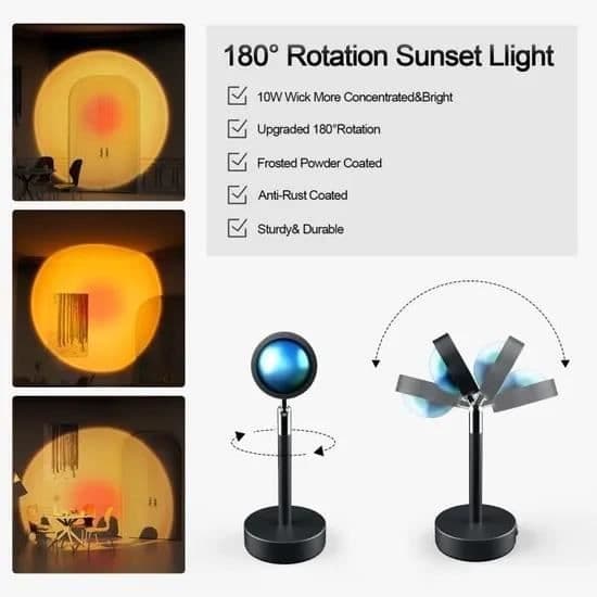 JEEMAK Bordlampe - Solnedgangsprojektion - Sort - USB Genopladelig - LED - Moderne - Design black