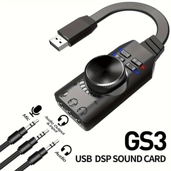 USB 7.1 Surround Sound-kort, DSP-forstærker, lydadapter til pc og smartphone - Plug & Play
