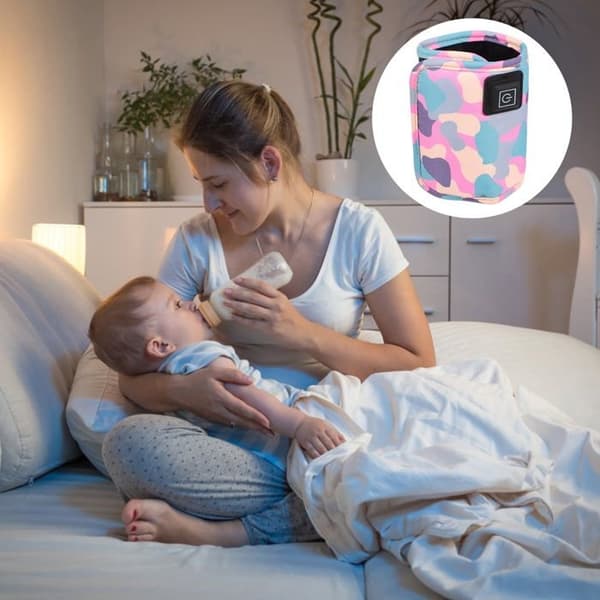 Kannettava matkapullonlämmitin, vauvan pullonlämmitin, vaaleanpunainen kangas USB-pullonlämmitin vastasyntyneelle