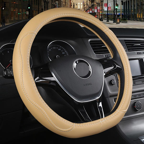 (Beige)D-formad cover Volant PU-läder för Suzuki Swift 2018 2019 Fläta på ratten Biltillbehör Beige
