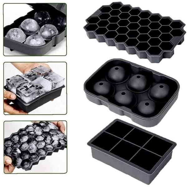 (Sort) Isterningebakke - Silikone - Sort - 3 Stykker - Stabelbar - Genanvendelig Black
