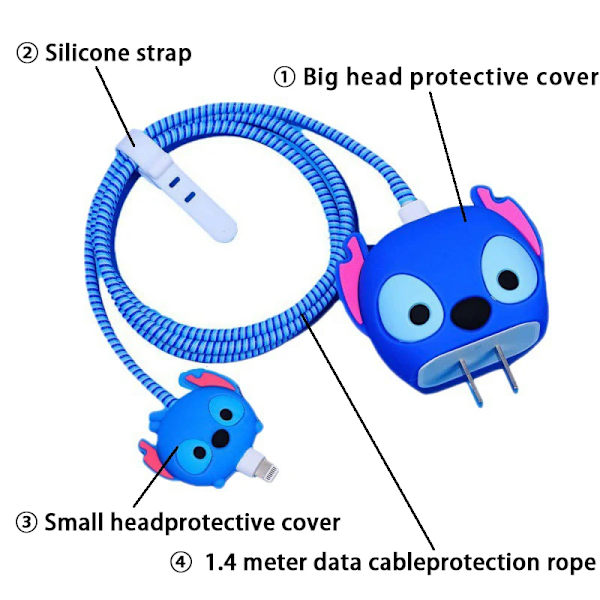 Disney Stitch Laddare Kabelskydd Case Winder Anime Mickey Data Line USB Cover IPhone 18 20W Presenter Mike 2 No charger and cable