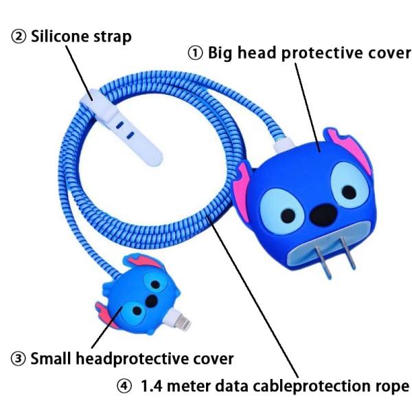 Disney Stitch Laddare Kabelskydd Case Winder Anime Mickey Data Line USB Cover IPhone 18 20W Presenter Pooh Bear No charger and cable