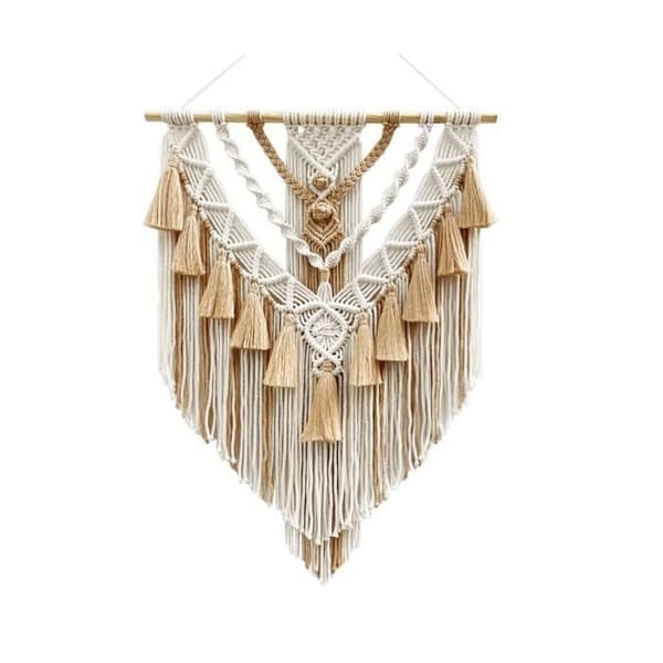 Handvävd Makramé Väggbonad, Boho Ornament, Vacker Dekorativ Tapet för Vardagsrumsdekor