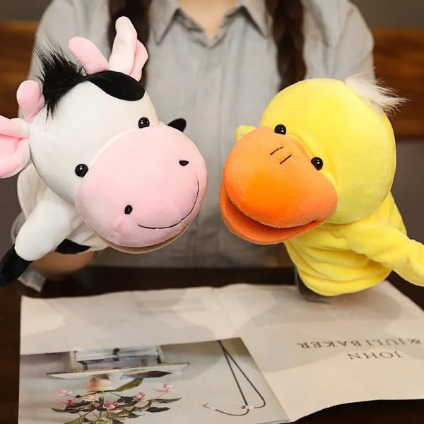 Djurplyschdocka Mjuka fyllda leksaker Lejon Elefant Hund Dinosaurie Haj Varg Anka Kawaii Handfingerdocka För Baby Barn Flickor Snake
