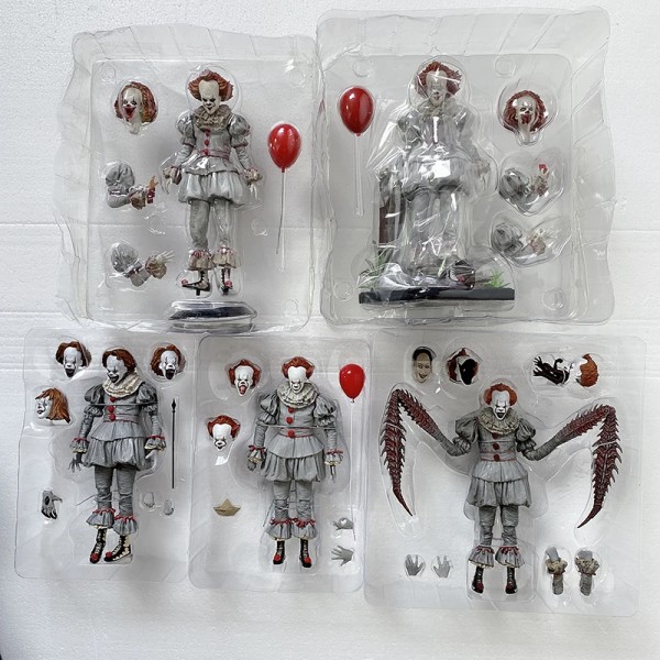 Med LED-ljus NECA Stephen Kings Pennywise Joker Clown PVC Action Figur Modell Leksaker Skräckdocka Collection Present för barn C With  box