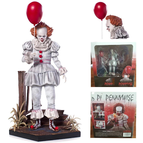 Med LED-ljus NECA Stephen Kings Pennywise Joker Clown PVC Action Figur Modell Leksaker Skräckdocka Collection Present för barn F With  box