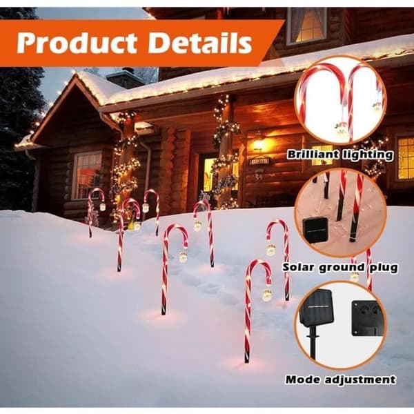 8 kpl Candy Cane -valosarja: Valaistu Candy Cane, 8 tilaa joulukoriste