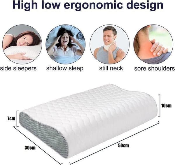 (Vit) Nackkudde i Memory Foam, Bekväma Ergonomiska Bågformade Kuddar, Ortopedisk Sovkudde White
