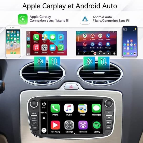 2+32G Android 11 Bilradio til Ford Focus/Ford Mondeo/S-max/Galaxy/Focus med Trådløs Carplay Android Auto 7 tommer Bluetooth GPS