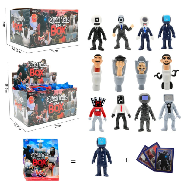 24Pack/12Pack/ Set Slumpmässig Skibidi Toalettfigur Med Kortleksak Spel Toalett Man VS Monitor Man Action Figur PVC Modell Dockor Present 24pack opp bag C