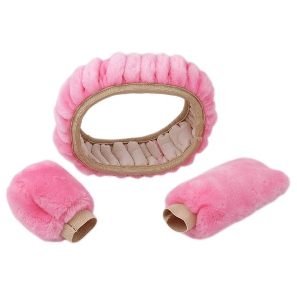 (Rosa plysch set) Cover Handbromsskydd Cover Dekoration Varm Supertjock plyschkrage Mjuk Svart Rosa Kvinnor Man Pink plush set